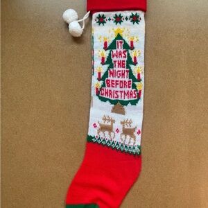 New Vintage 1980s  Christmas Stocking Acrylic Knit Tree Deer